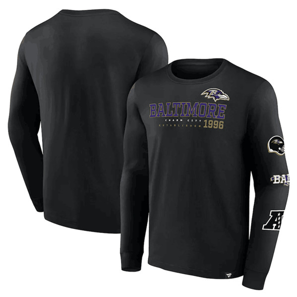 Men's Baltimore Ravens Black High Whip Pitcher Long Sleeve T-Shirt